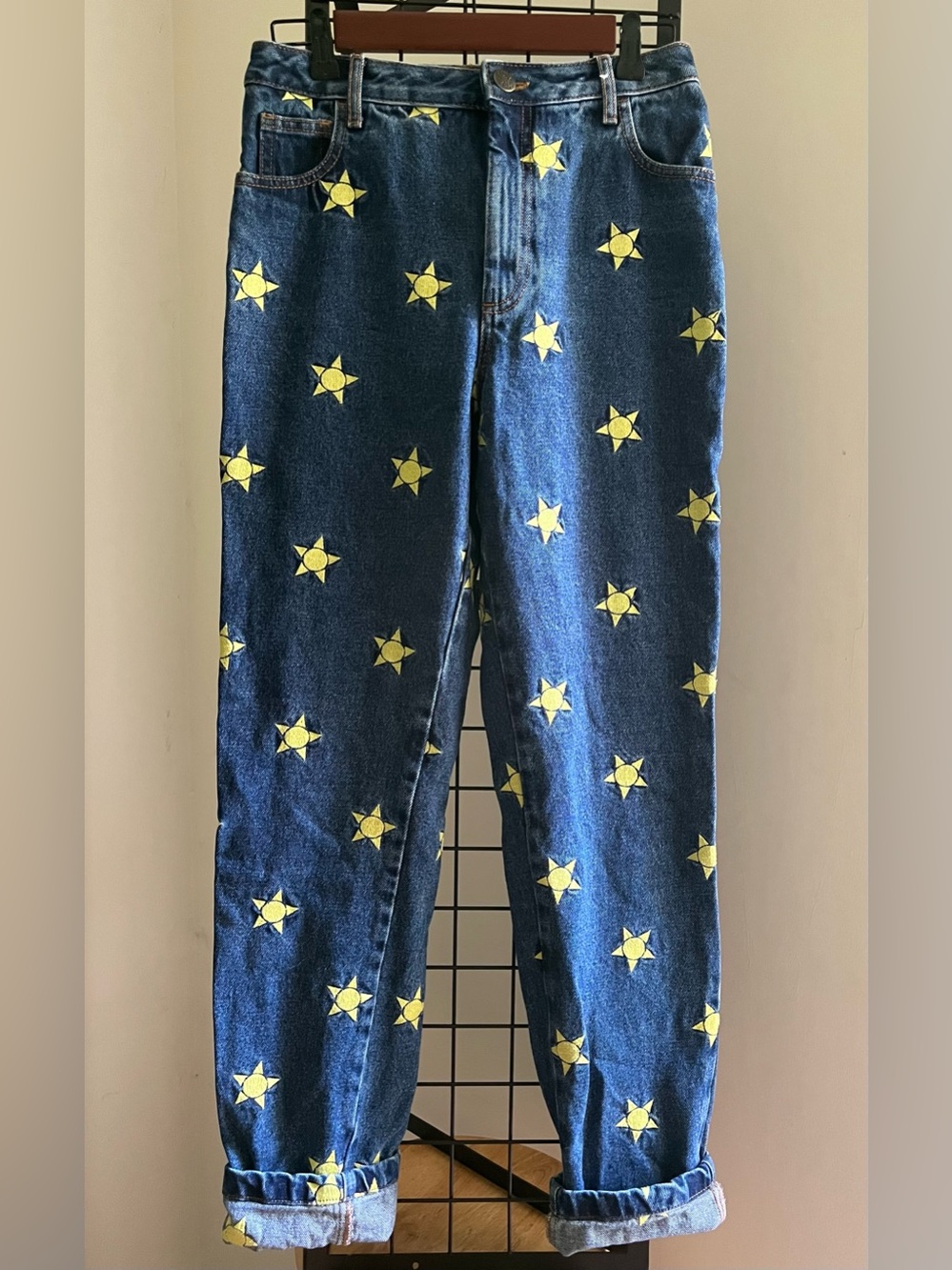 Lucy & Yak Embroidered Star Pattern Blue Denim Jeans Sz 26